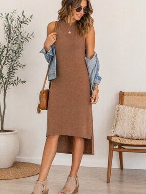 Everly Nordstrom Latte Mock Neck Sweater Dress Hi Low XS